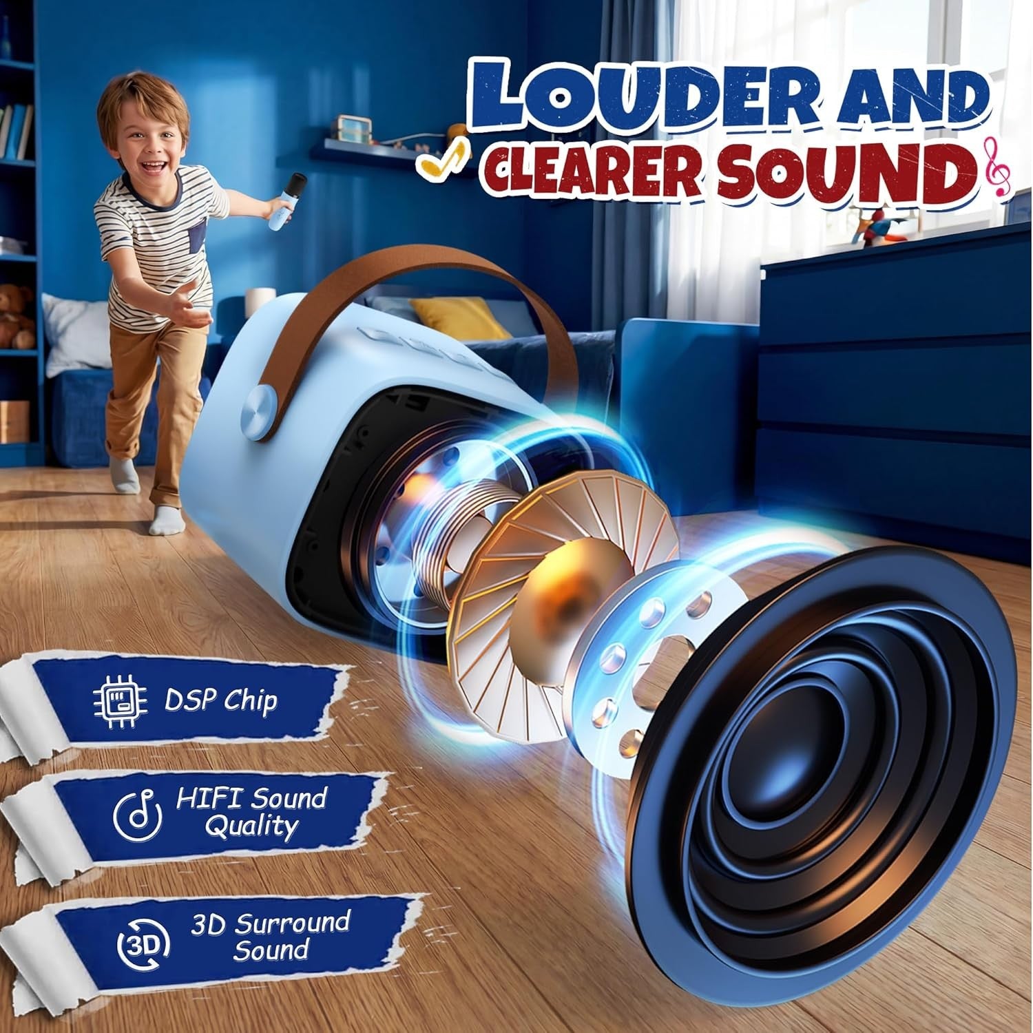 Kids Karaoke Machine 2 Wireless Mics Bluetooth LED Speaker Gift