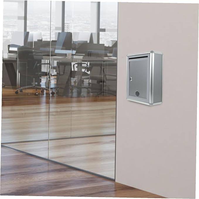 Lockable Wall Mount Mailbox Silver Drop Box Secure Suggestion Letter Safe 28.5cm