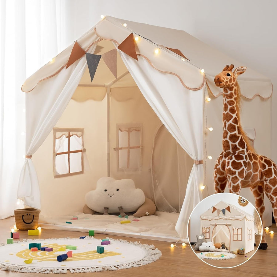 2 in 1 Kids Play Tent Bed Tent with Lights Padded Princess House