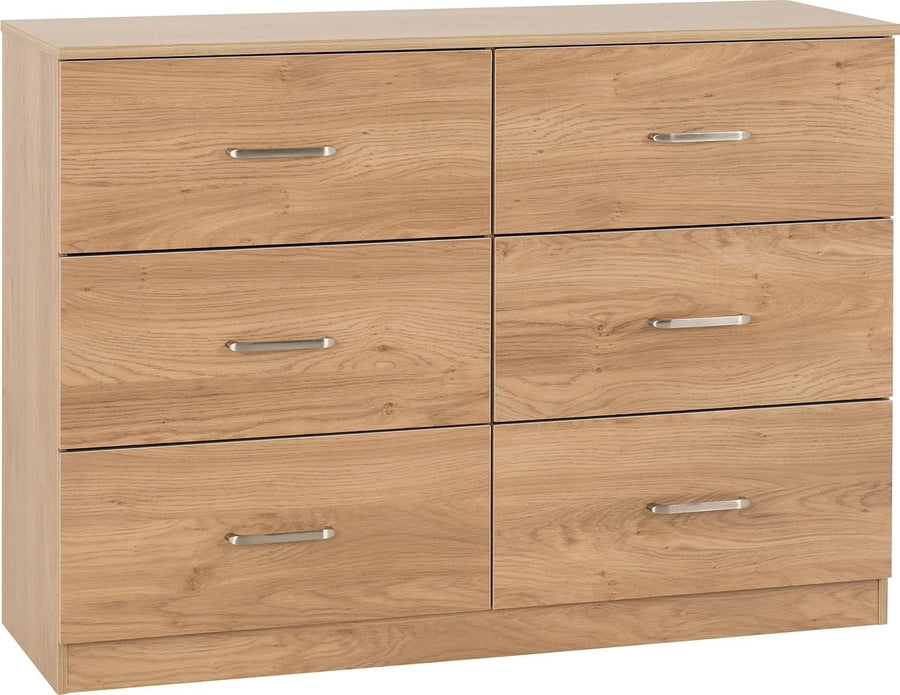 Oak Effect 6 Drawer Chest - Spacious Bedroom Storage, Durable & Sleek Design