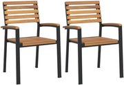 2 Pack Acacia Wood Stackable Patio Chairs Metal Frame Outdoor Armchairs