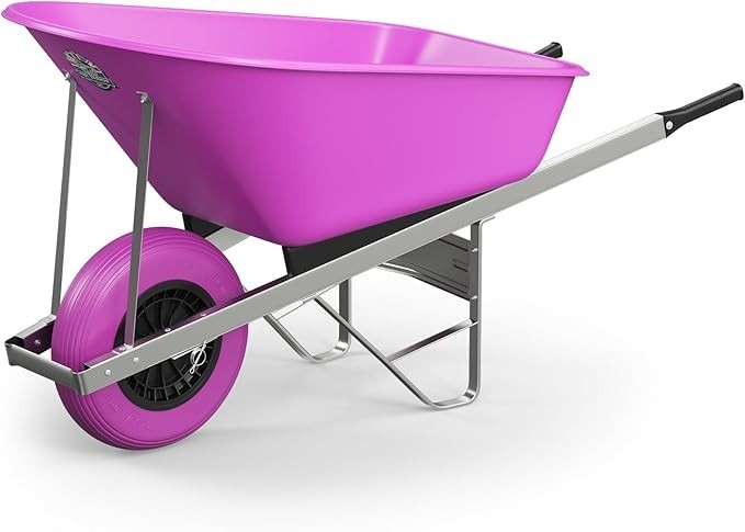 120L 1-Wheel Pink Garden Wheelbarrow – Puncture Proof Heavy Duty Plastic Tray