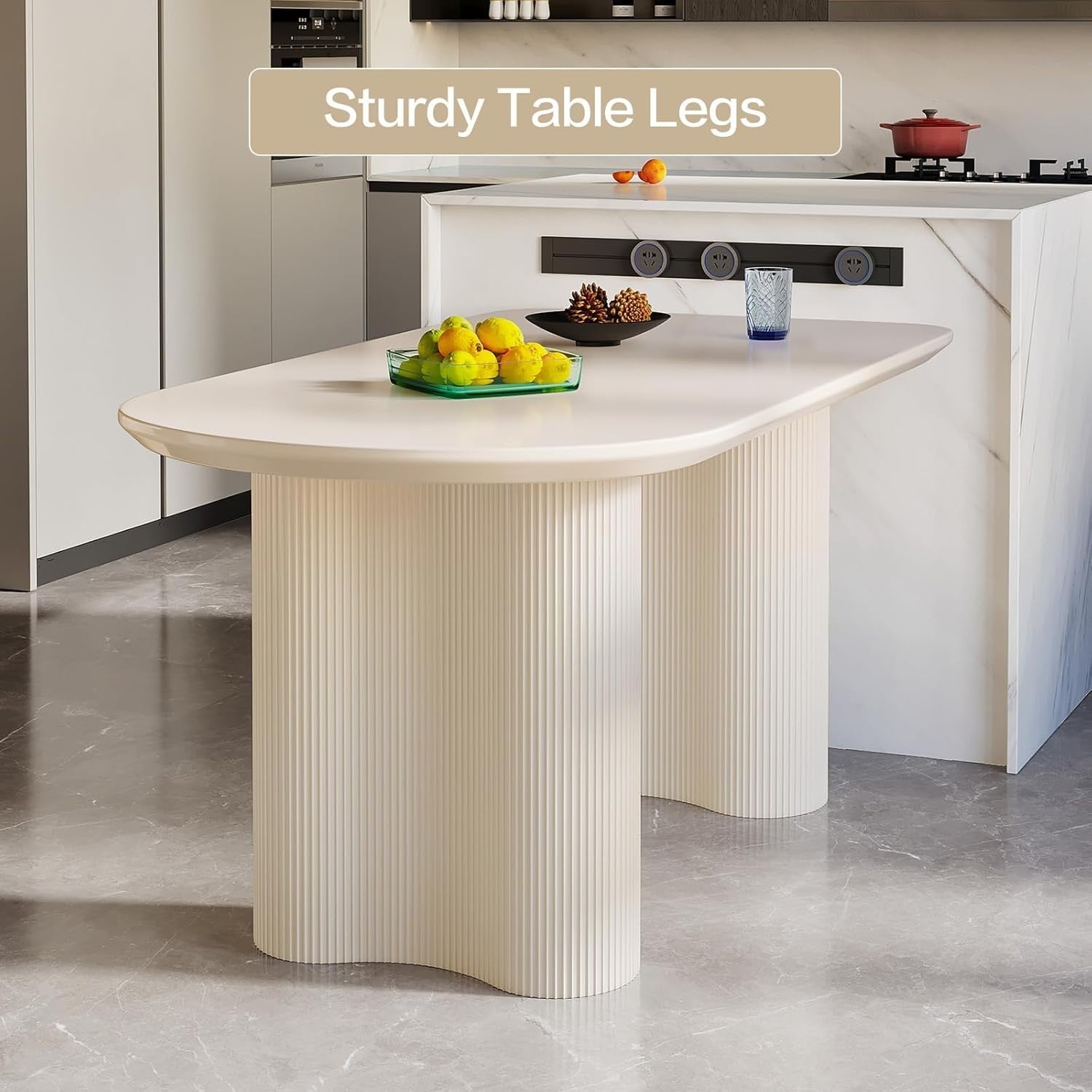 Modern White Oval Dining Table 4-6 Seater Wavy Leg Kitchen 140cm