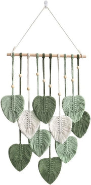Macrame Wall Hanging Green Leaf Boho Tassel Wall Decor Handmade
