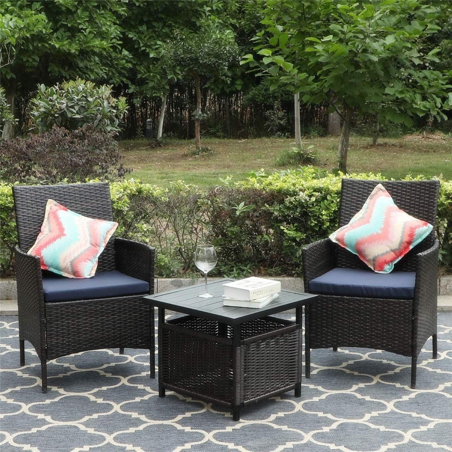Outdoor Rattan Armchairs Set of 2 Cushioned Patio Garden Balcony Seats