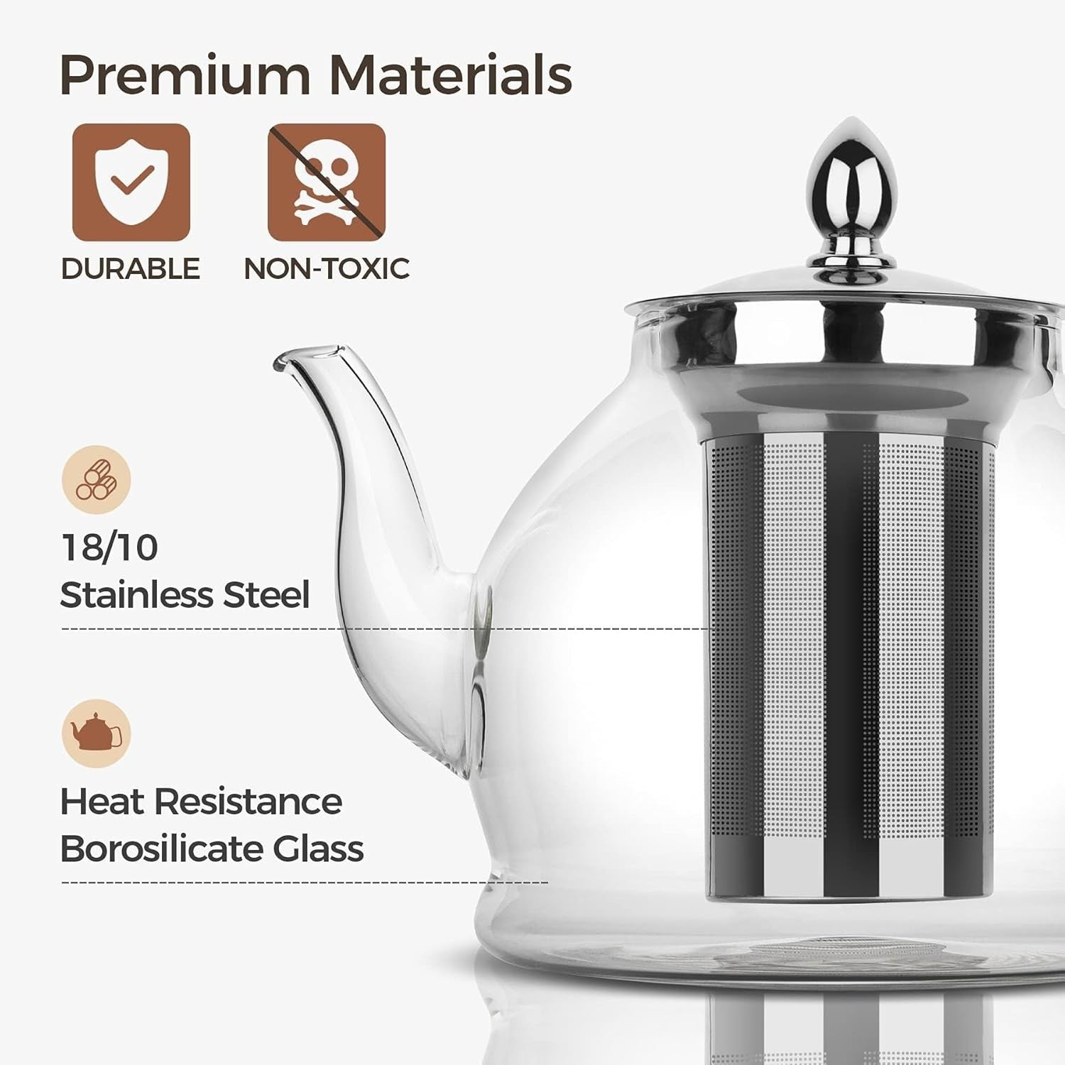 Glass Teapot with Infuser 1200ml Loose Leaf Tea Maker Stainless Steel