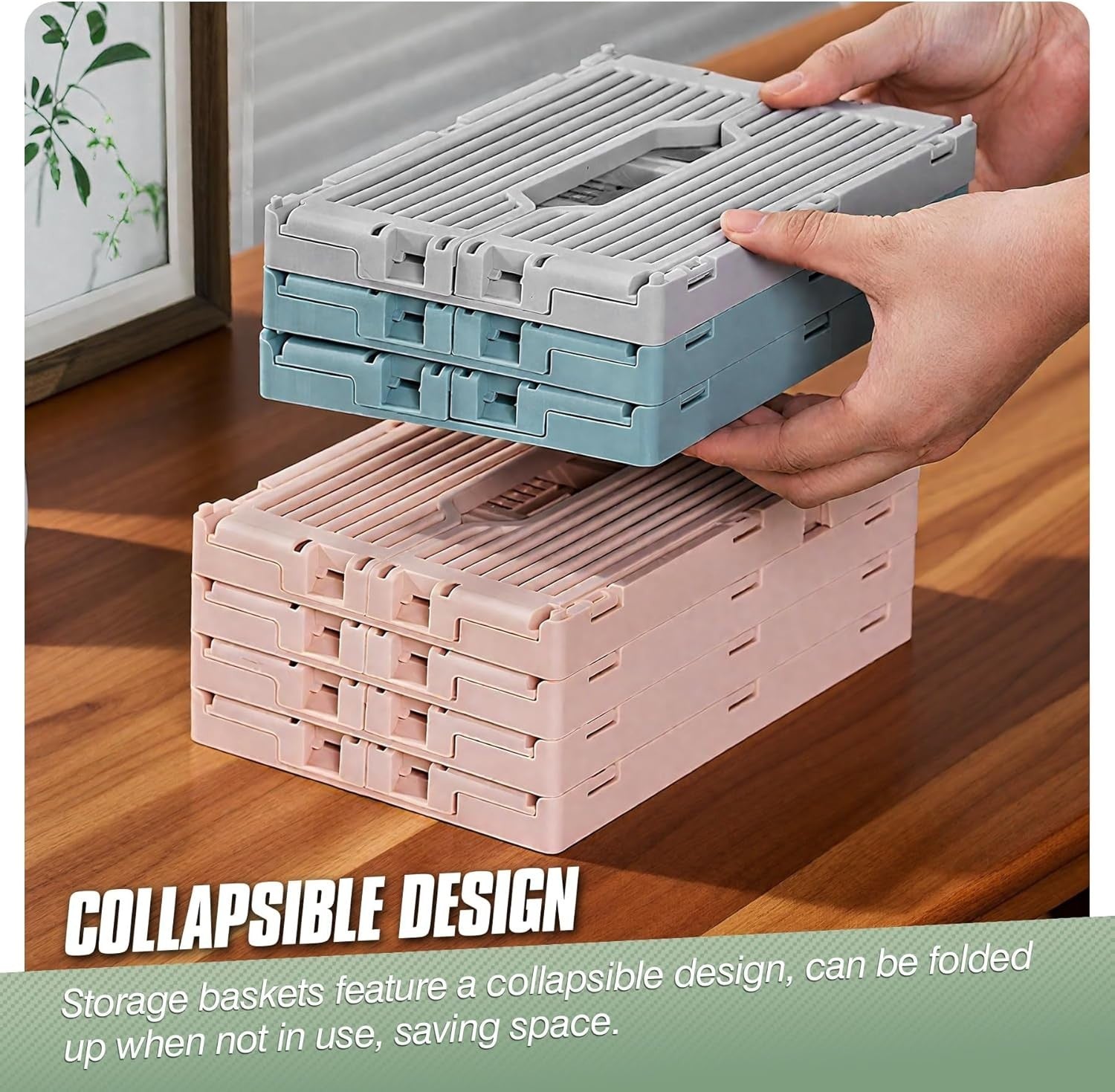 Collapsible Plastic Storage Crates 40x30x15cm – Foldable Stackable Bins Grey