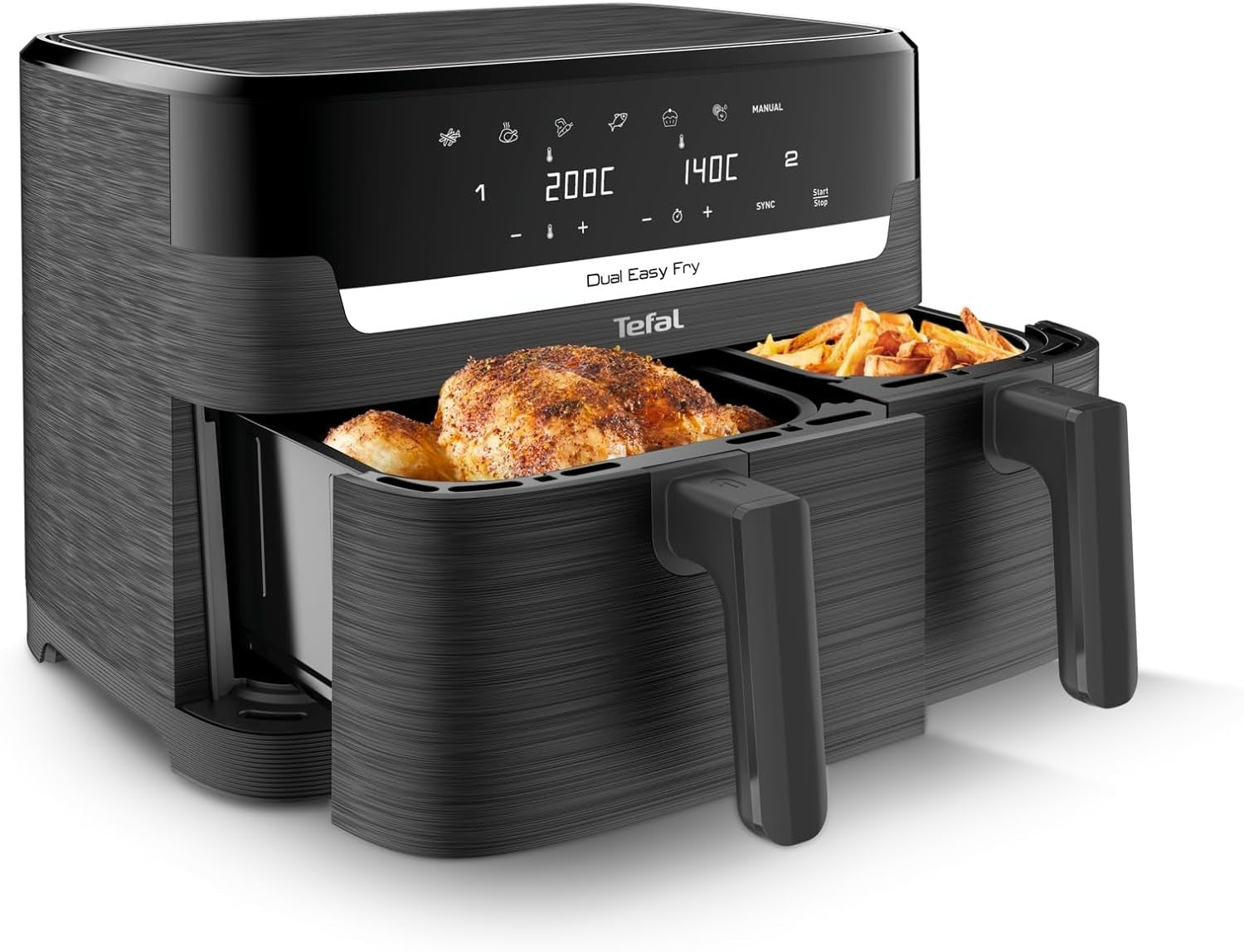 Dual Zone Digital Air Fryer 2 Drawer 8.3L Extra Crisp Roast Bake 8in1