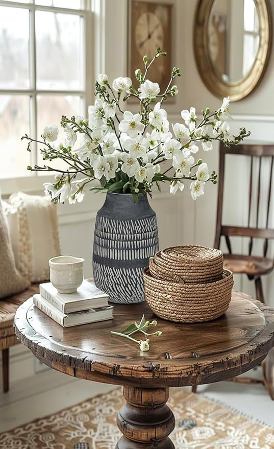 Small Black Ceramic Vase 23cm Modern Scandinavian Decor for Pampas