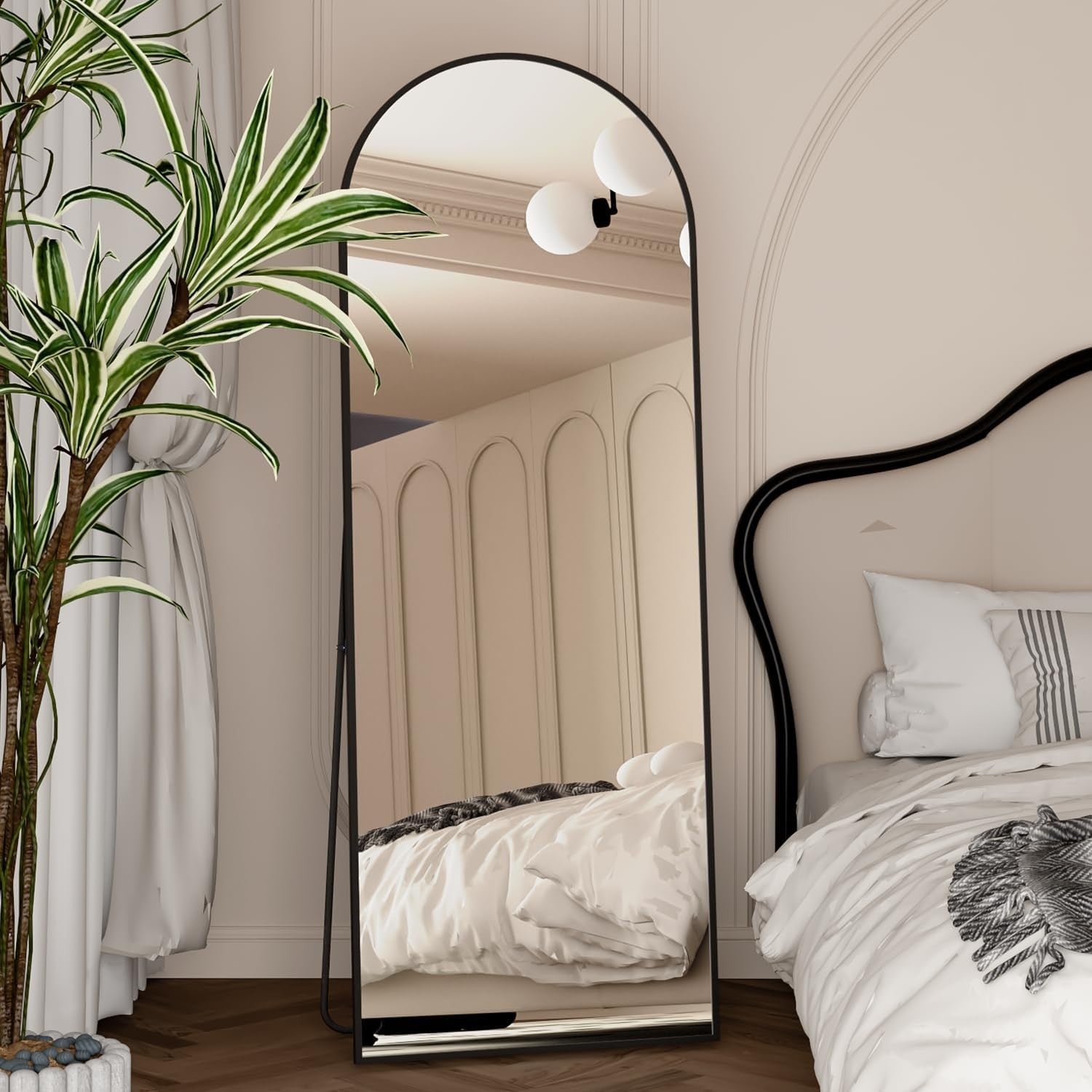 Arch Full Length Mirror 162x53cm Black Wall Leaning Floor Standing Modern
