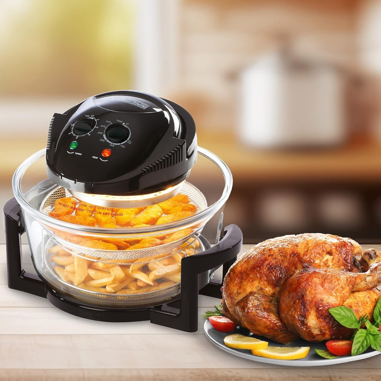 17L Halogen Air Fryer Oven Glass Bowl 1300W No Oil Accessories Self Clean