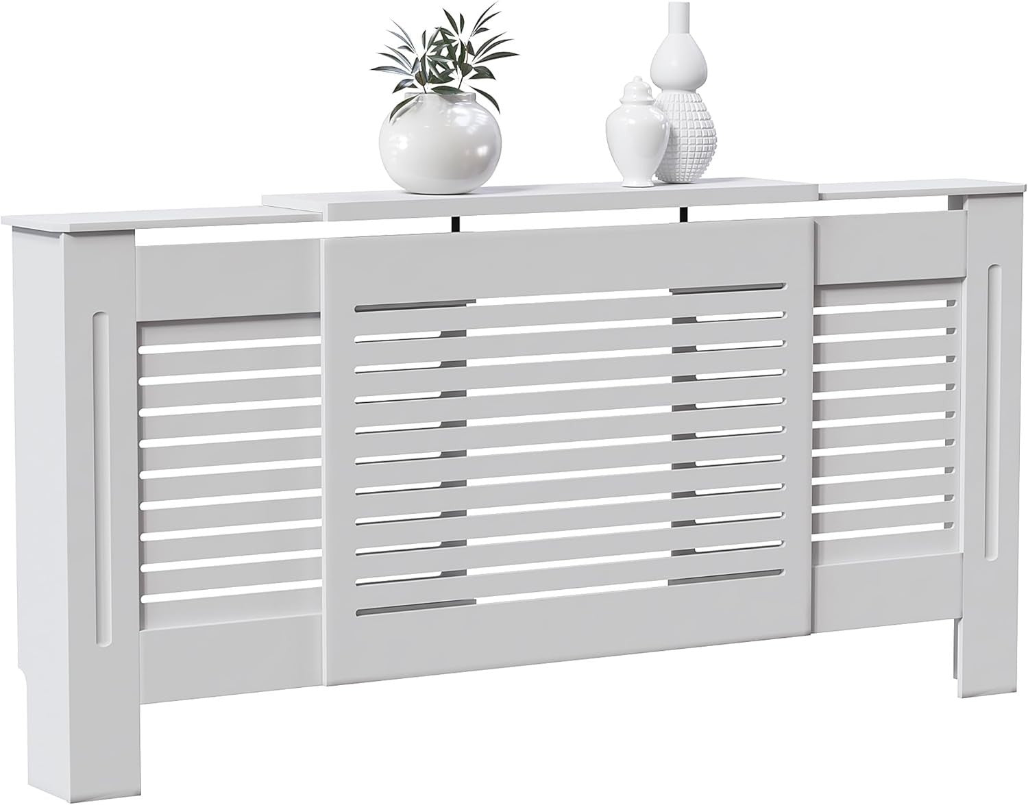 Adjustable White Radiator Cover MDF Cabinet | Modern Slatted Grill Heater Guard