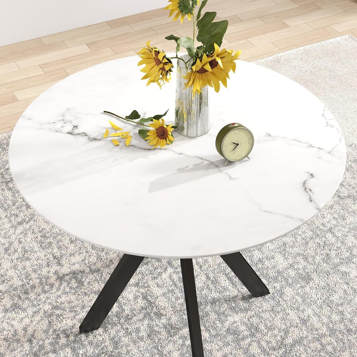 120cm Black Round Pedestal Dining Table Semi-Gloss Modern 4–6 Seater