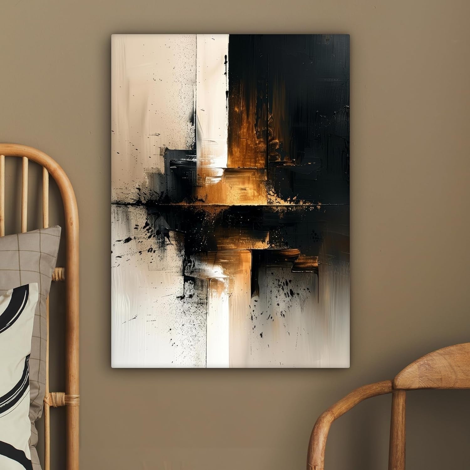 Black Gold Abstract Canvas Wall Art 50x70cm Framed Luxury