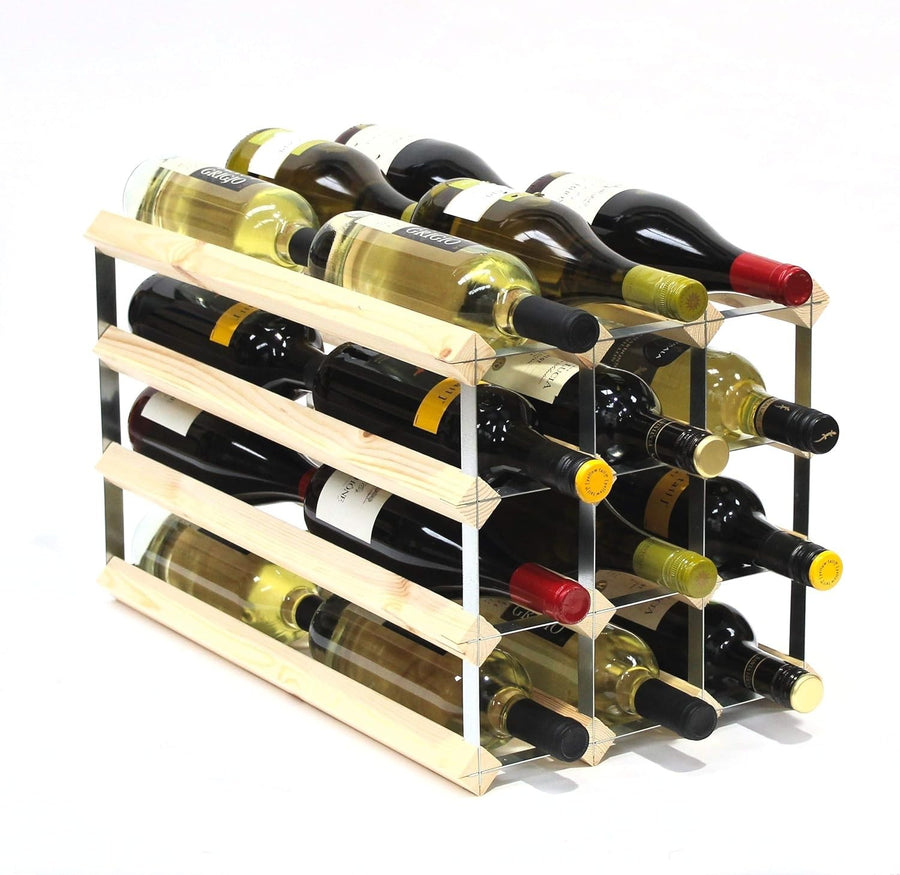 24 Bottle Wine Rack Double Depth Wood & Metal Free-Standing Storage Holder