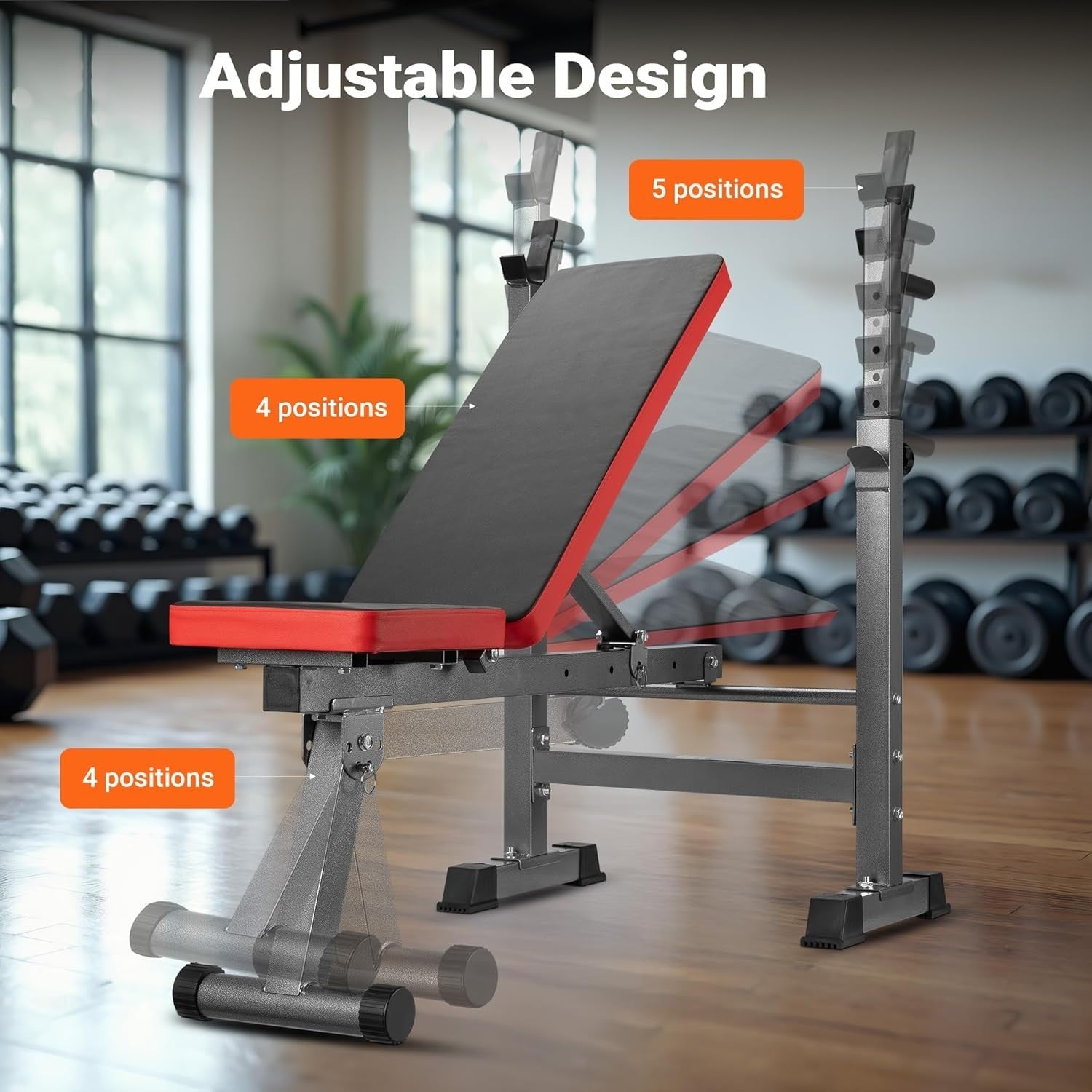 Foldable Adjustable Weight Bench With Barbell Rack 230kg Home Gym