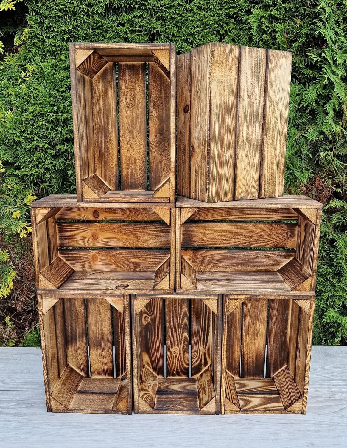 9-Piece Burnt Effect Wooden Storage Crates Organizer 30x20x15cm Durable