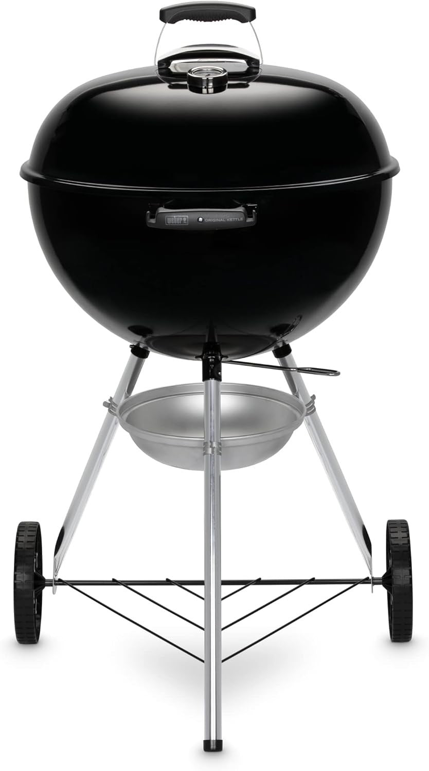57cm Charcoal BBQ Grill with Lid Thermometer, Wheels & One-Touch Cleaning