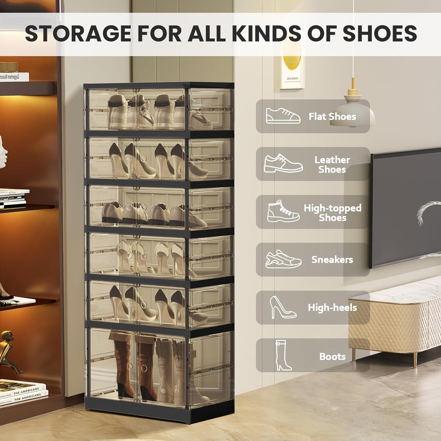 6 Tier Foldable Shoe Rack Organizer – 12 Pairs Storage Box, Space-Saving