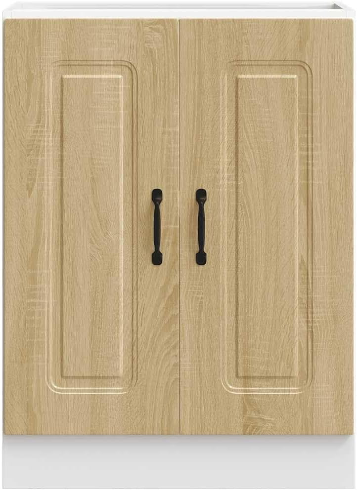 Brown Oak Bathroom Vanity Cabinet 60cm Under Sink Storage Unit with Double Doors