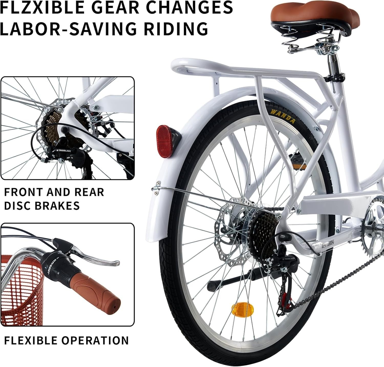 26-Inch Vintage City Bike for Women | 7-Speed, Dual Disc Brakes, Basket