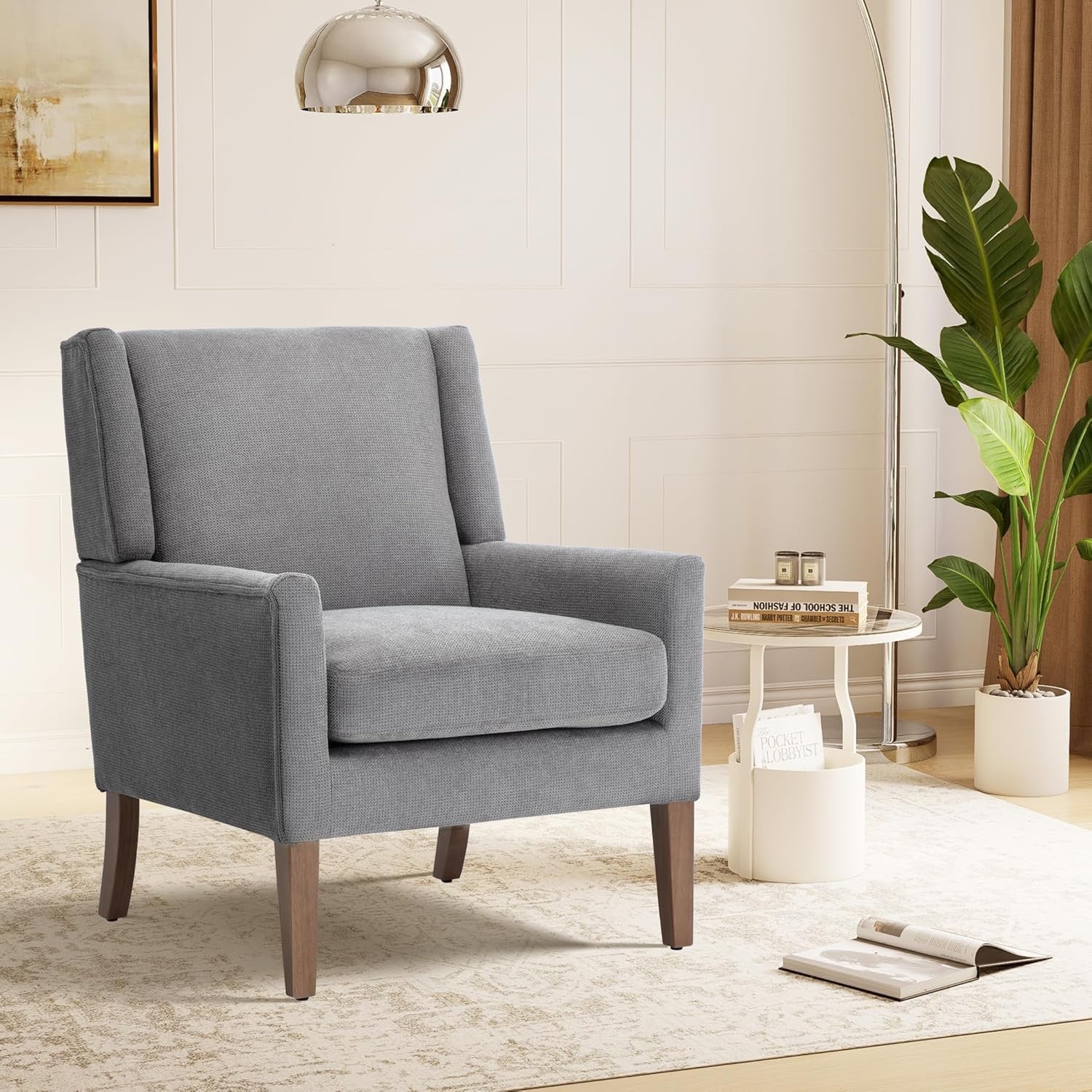 Grey Wingback Accent Armchair Upholstered Lounge Wood Legs