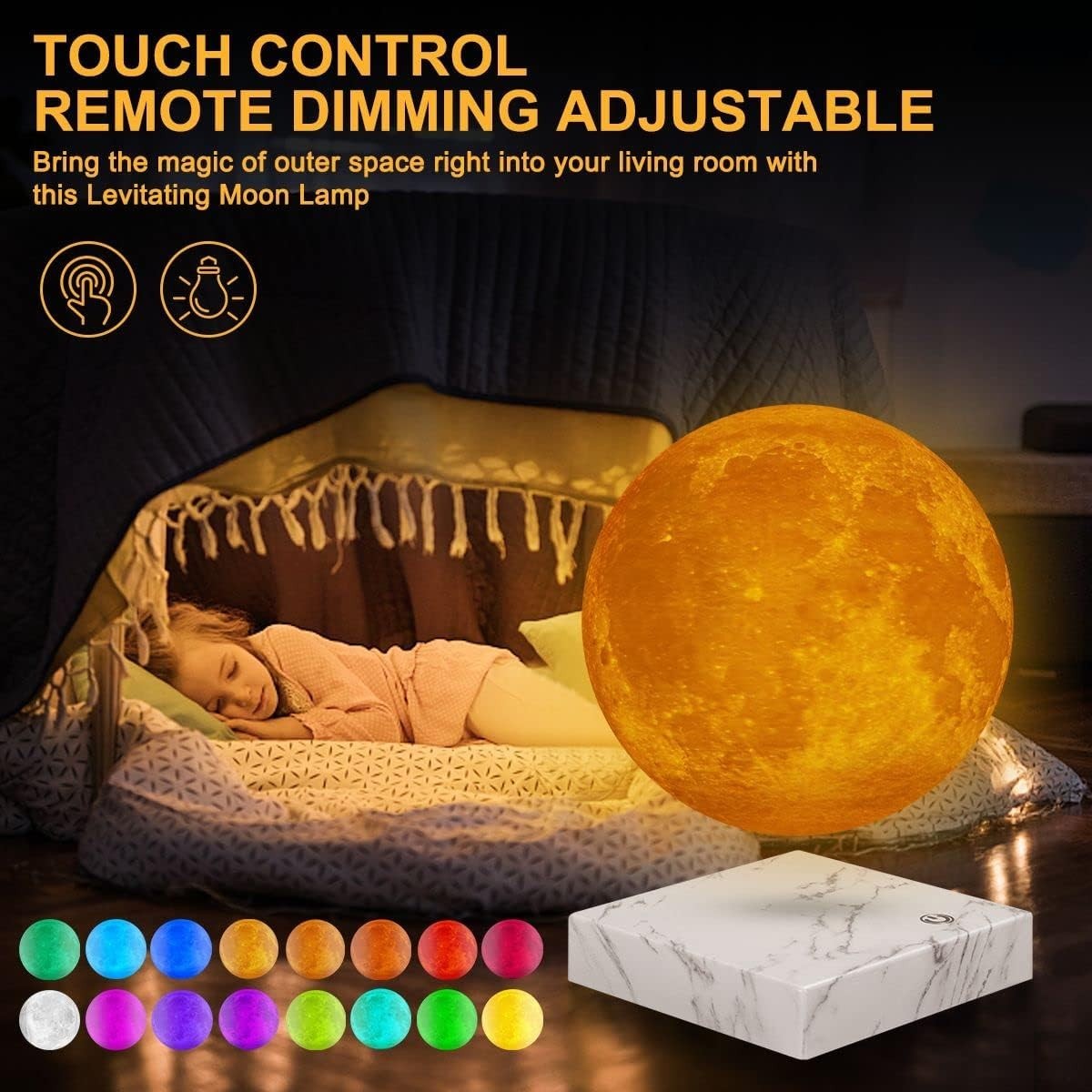 Magnetic Floating Moon Lamp 16 Colors, Rotating 3D LED Night Light 22cm