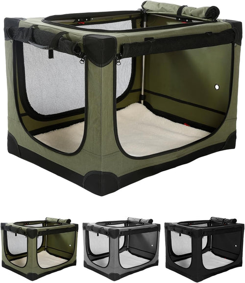Portable Collapsible Dog Crate Soft Kennel with Mesh Windows & Mat 60x42x42cm
