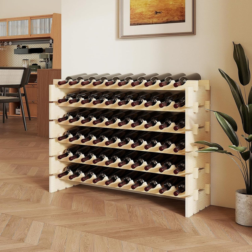 60 Bottle Wooden Wine Rack 6-Tier Floor Standing Wine Storage Organizer Pine