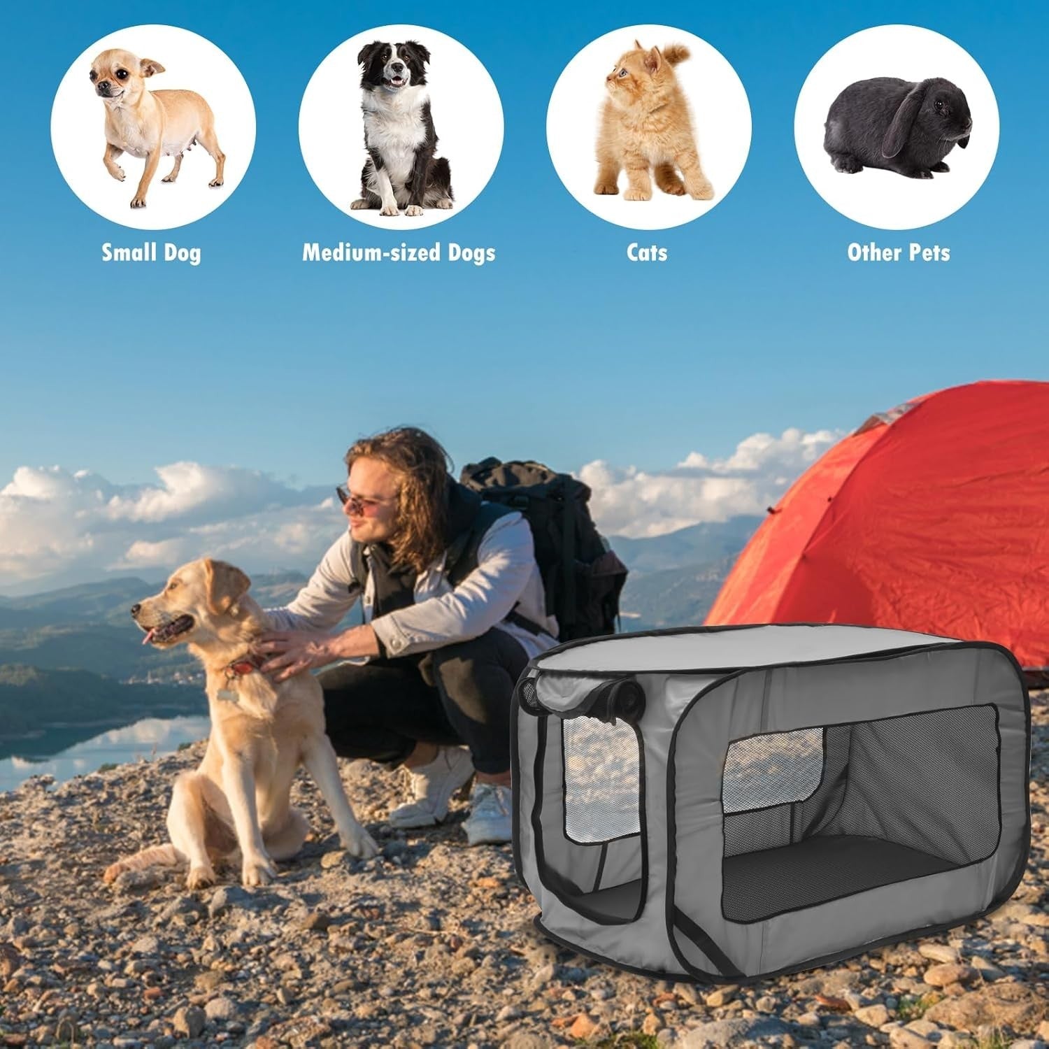 Pop-Up Foldable Dog Travel Crate Pet Carrier Tent for Small/Medium Dogs