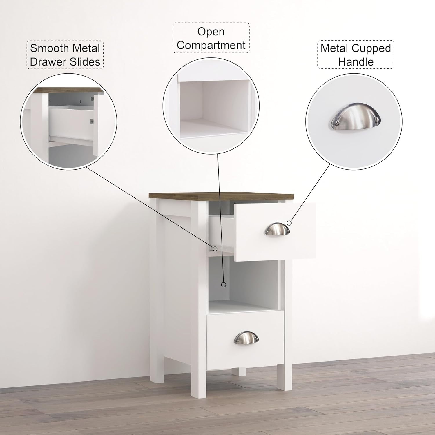 2x White Oak Bedside Tables with Drawers – Stylish Modern Nightstands