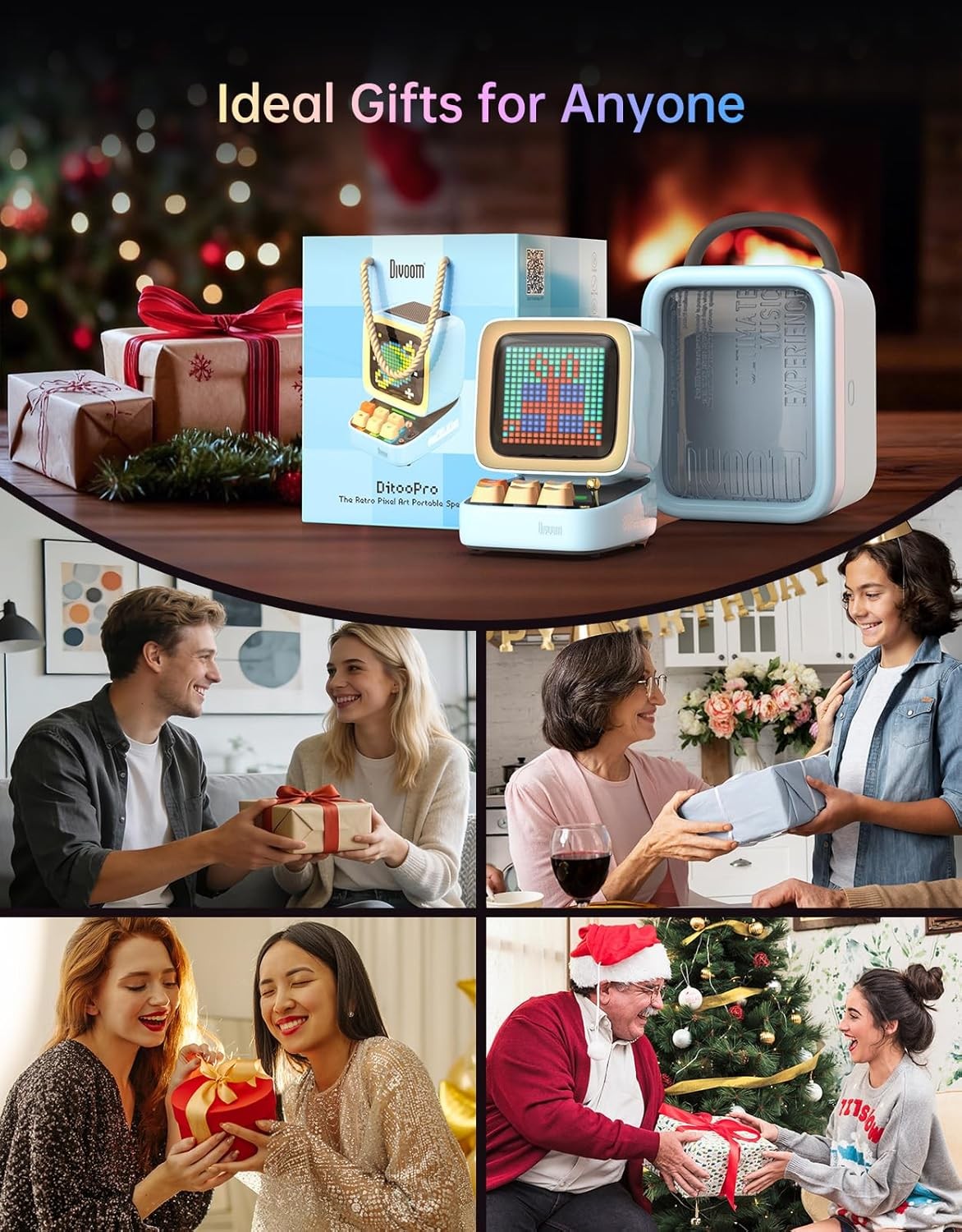 Retro Pixel Art Bluetooth Speaker Alarm Clock RGB LED Screen Blue Cube