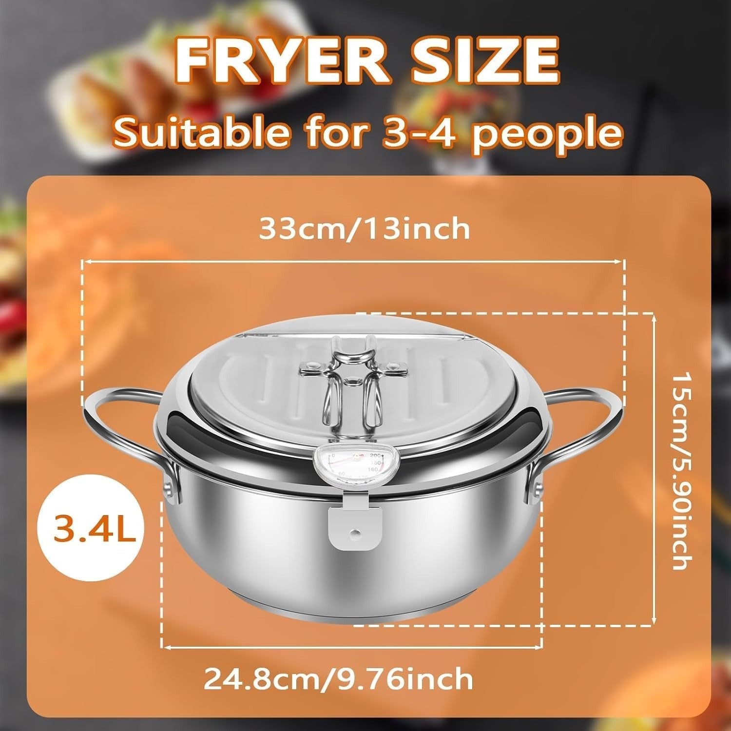 Japanese Tempura Deep Fryer Pot 28cm Stainless Steel With Thermometer