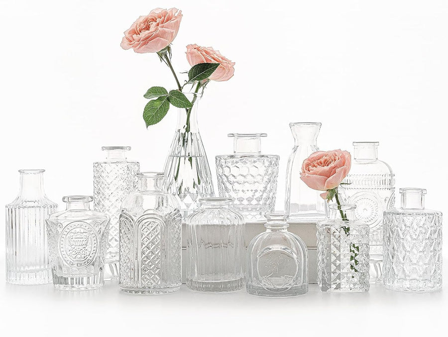 Clear Glass Bud Vases Set 12 Vintage Mini Flower Vases Wedding Table Decor