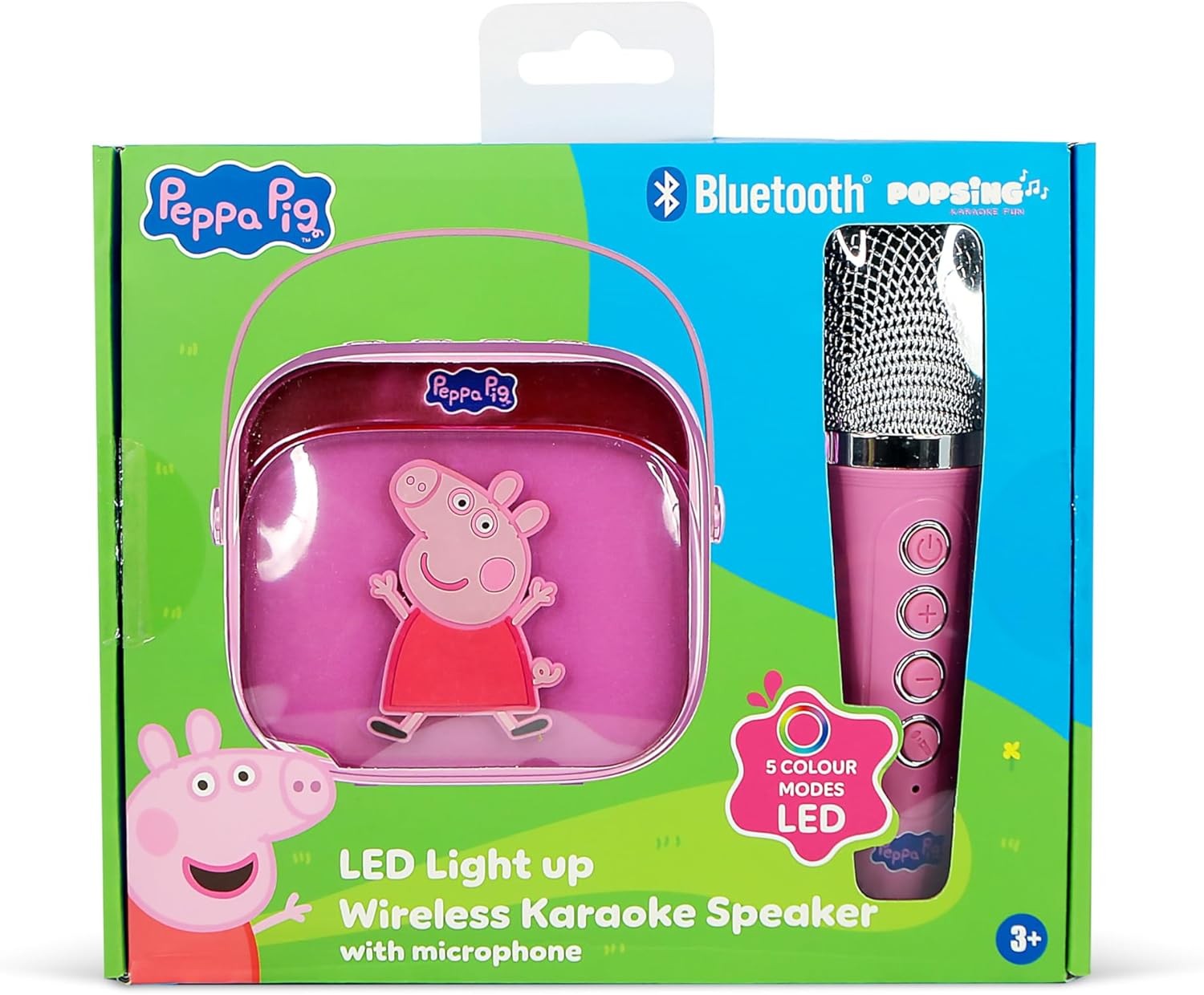 Pink Mini Karaoke Speaker with Wireless Mic LED Lights Bluetooth