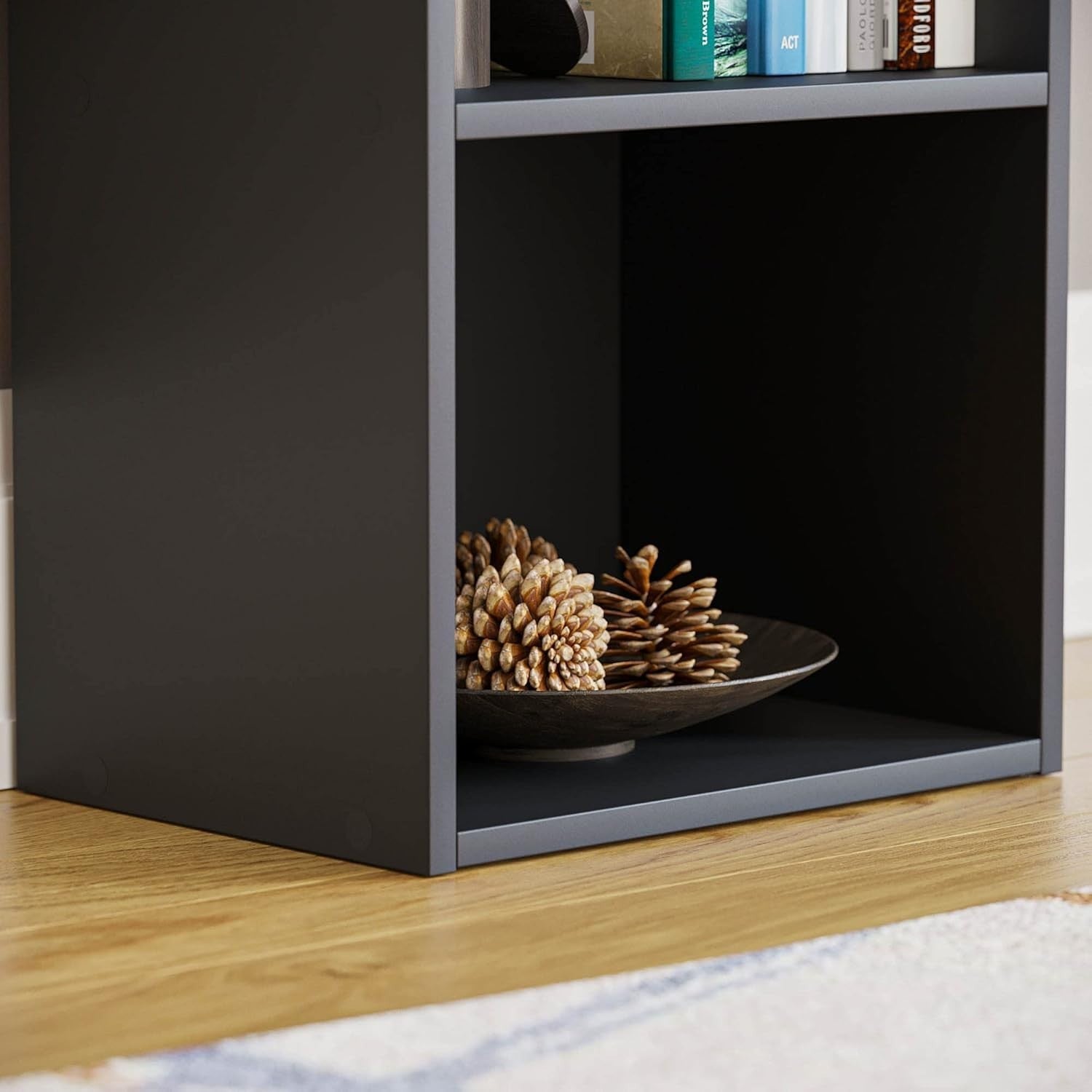 4 Tier Black Wooden Cube Bookcase Small Storage Shelf for Living Room Office
