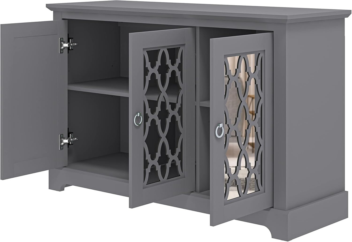3-Door Cool Grey Sideboard Cabinet Adjustable Shelves Storage Cupboard Modern