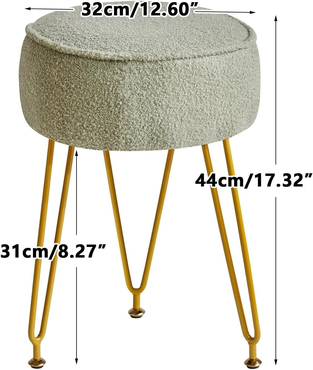 Teddy Velvet Round Footrest Ottoman – Makeup Vanity Stool with Steel Legs