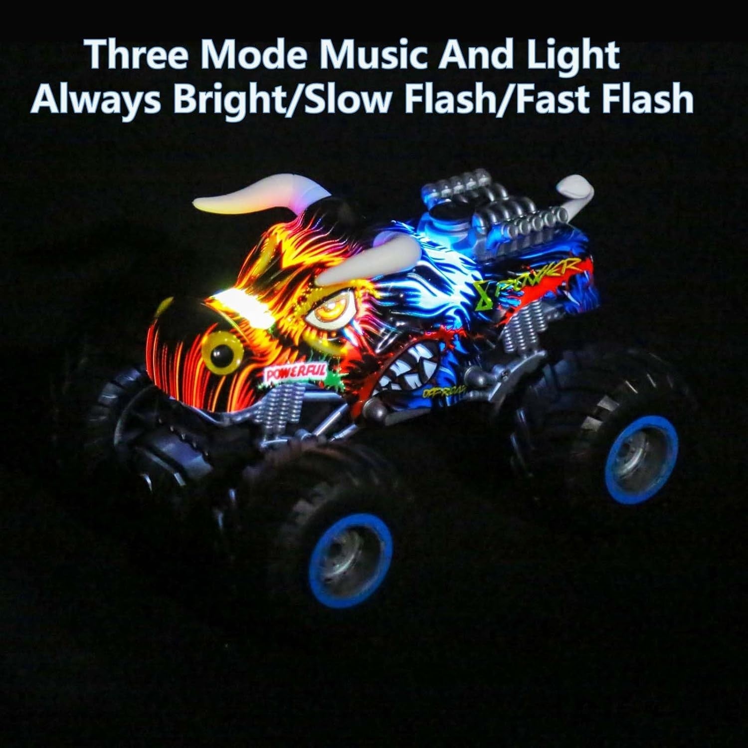 RC Monster Truck Car with Spray, Music & LED Lights for Kids 8+