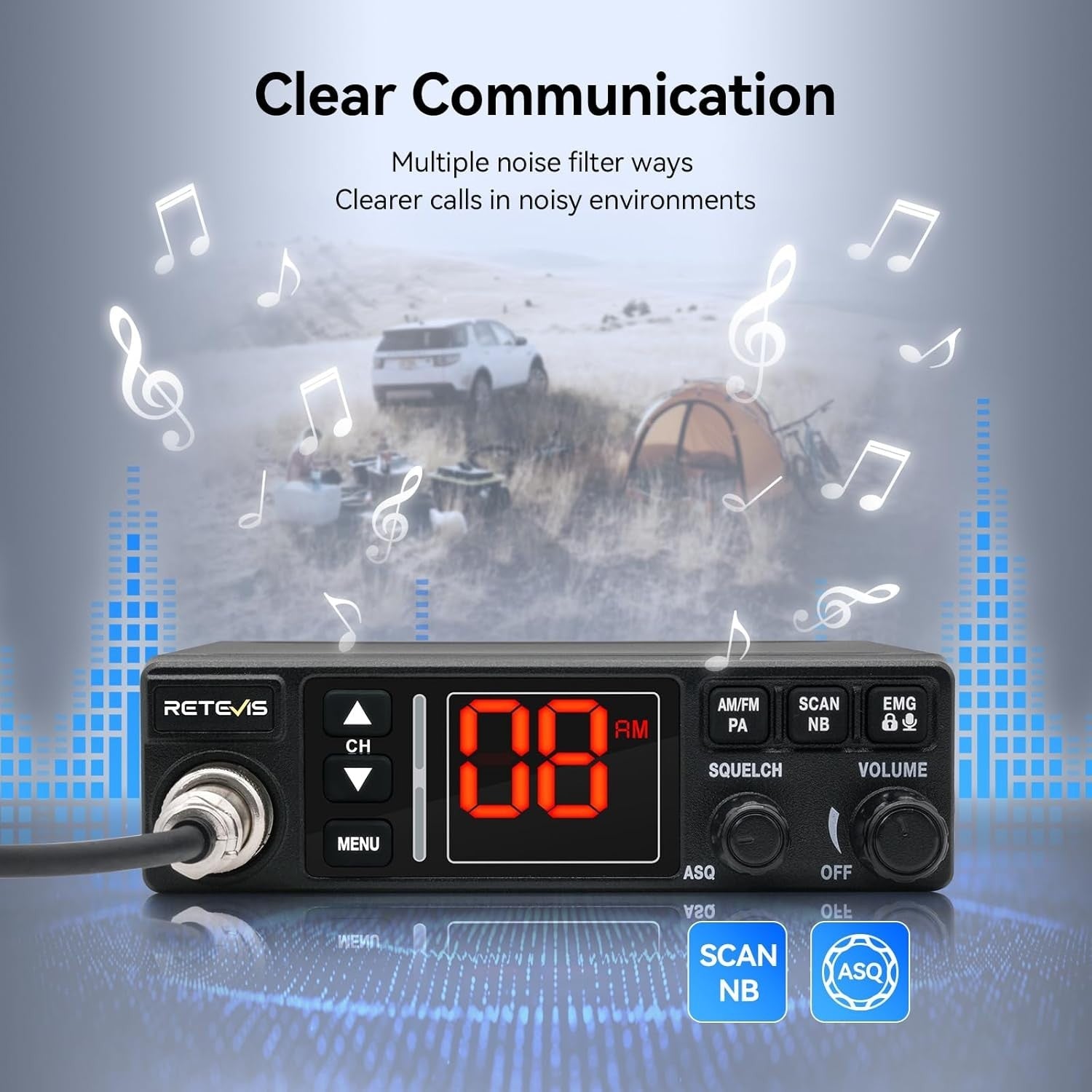 Portable 12/24V CB Radio Kit with Antenna, AM/FM, PA & VOX