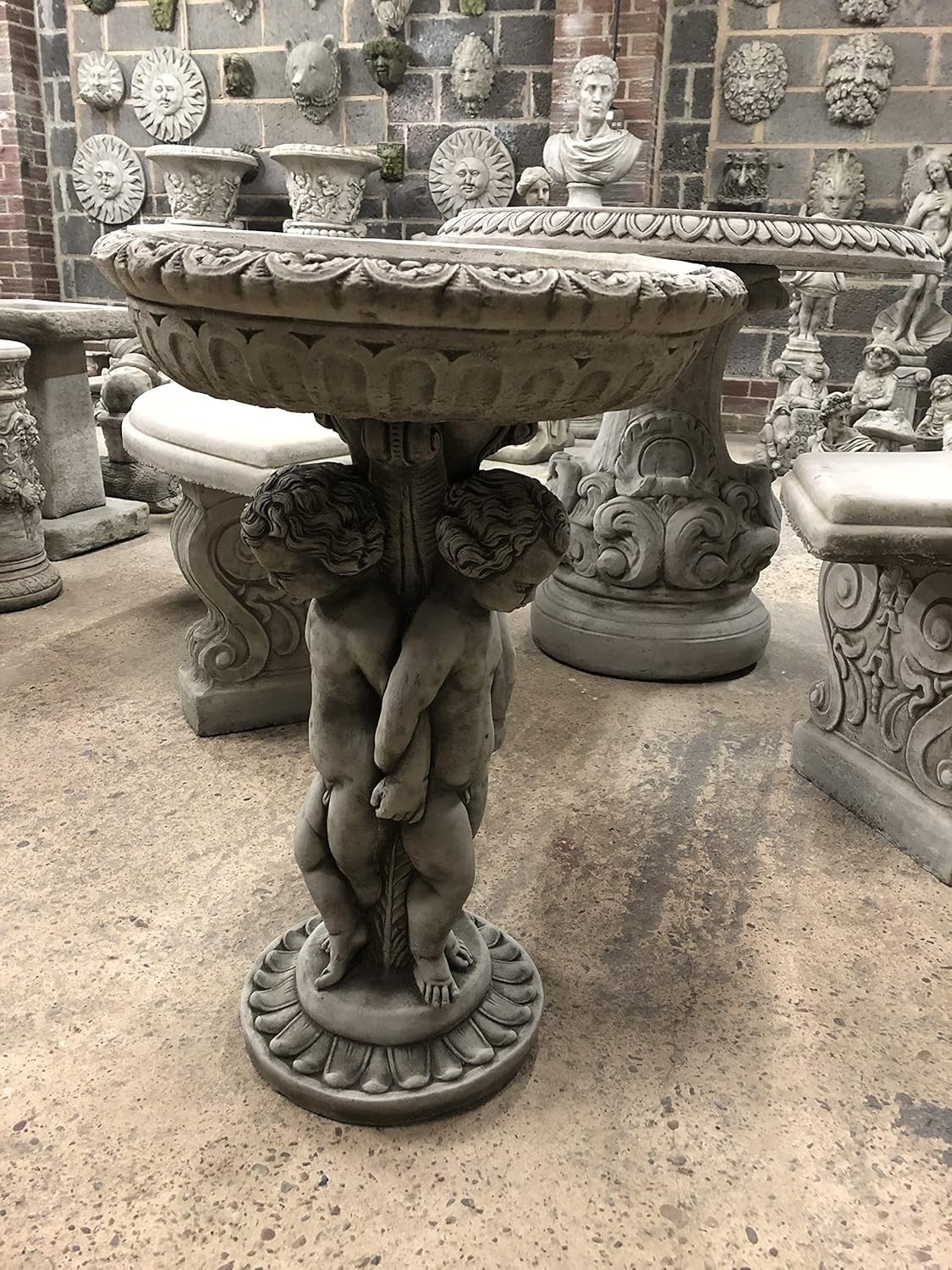 Three Cherub Concrete Stone Bird Bath 82cm Heavy Garden Ornament