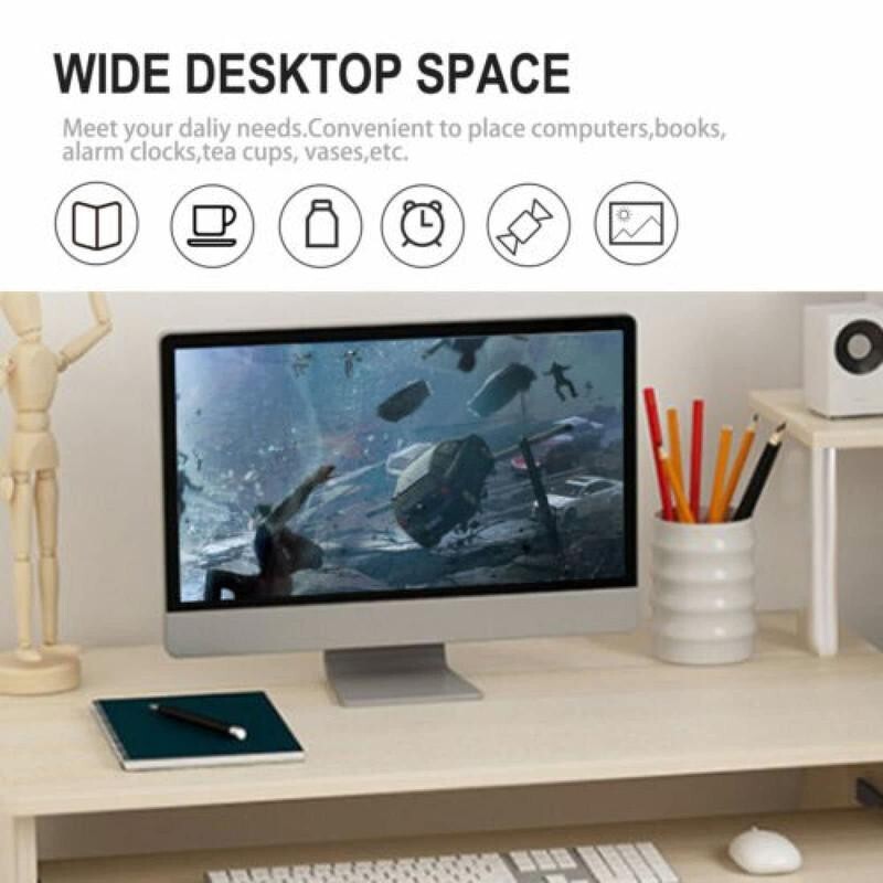 Compact Wooden Computer Desk 80cm with Keyboard Tray & Storage Shelves