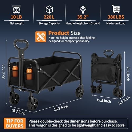 Folding Heavy Duty Wagon Trolley with Adjustable Handle for Shopping
