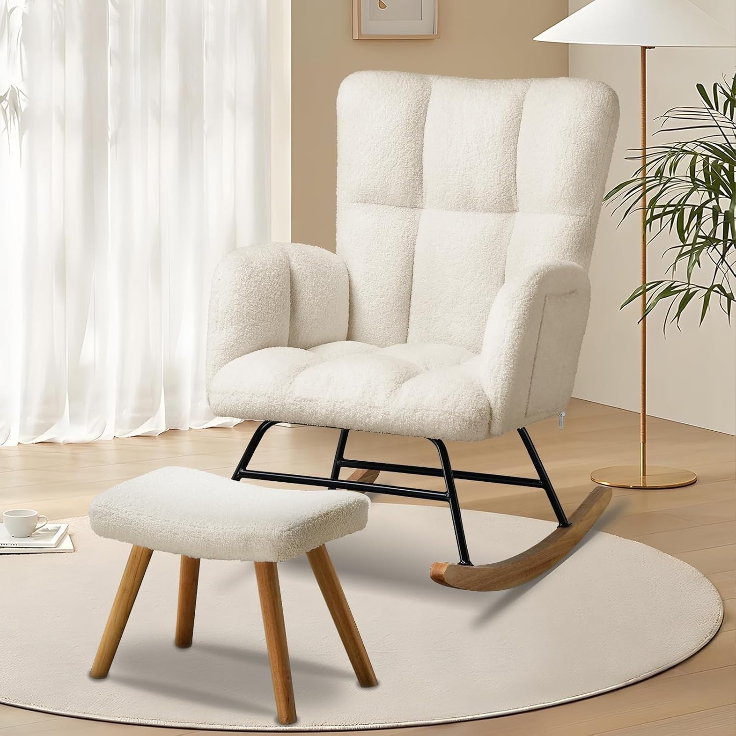 Teddy Rocking Chair with Footstool High Back Comfy Armchair Lounge