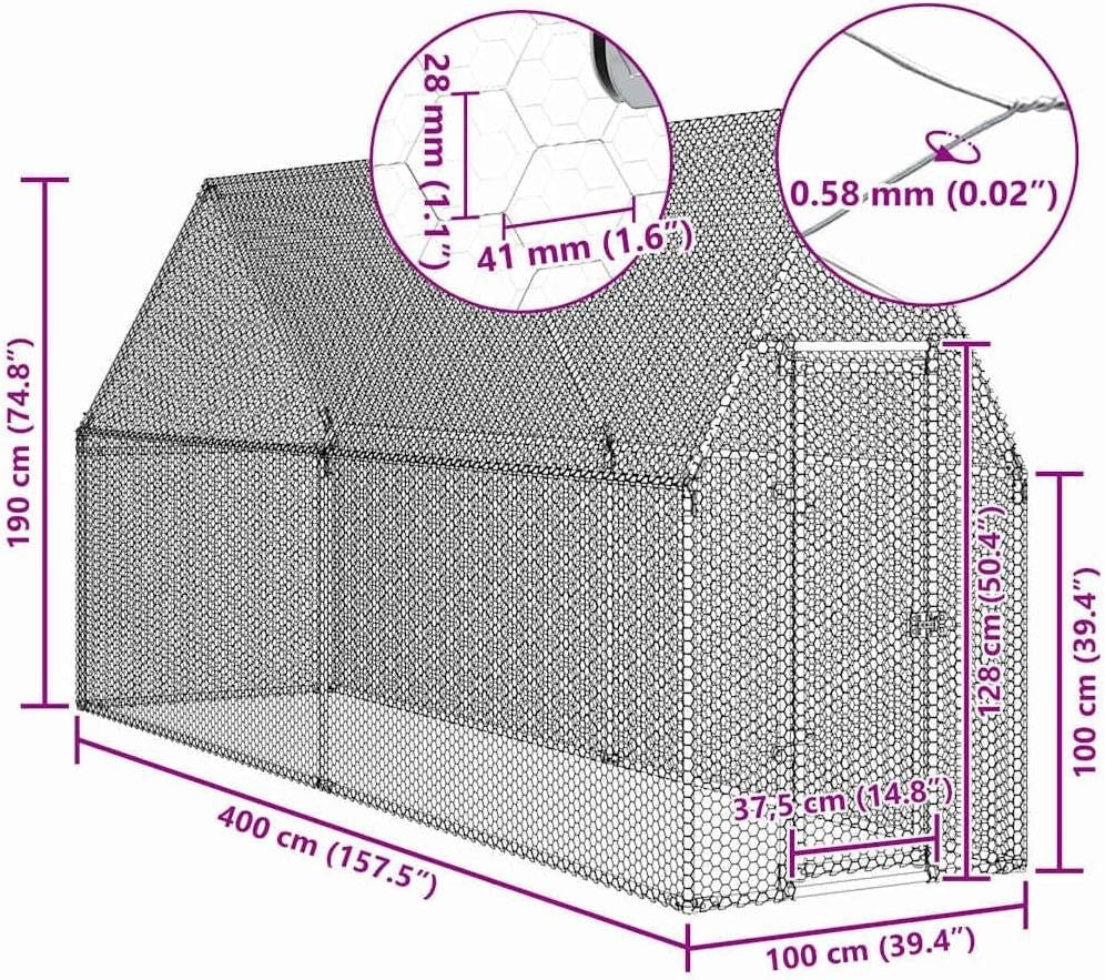 Galvanised Steel Chicken Cage 100x100x190cm Run