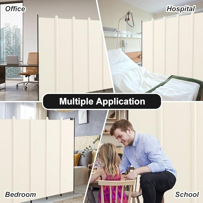 6-Panel Folding Room Divider 6ft Beige Privacy Screen Wall Partition Home Office