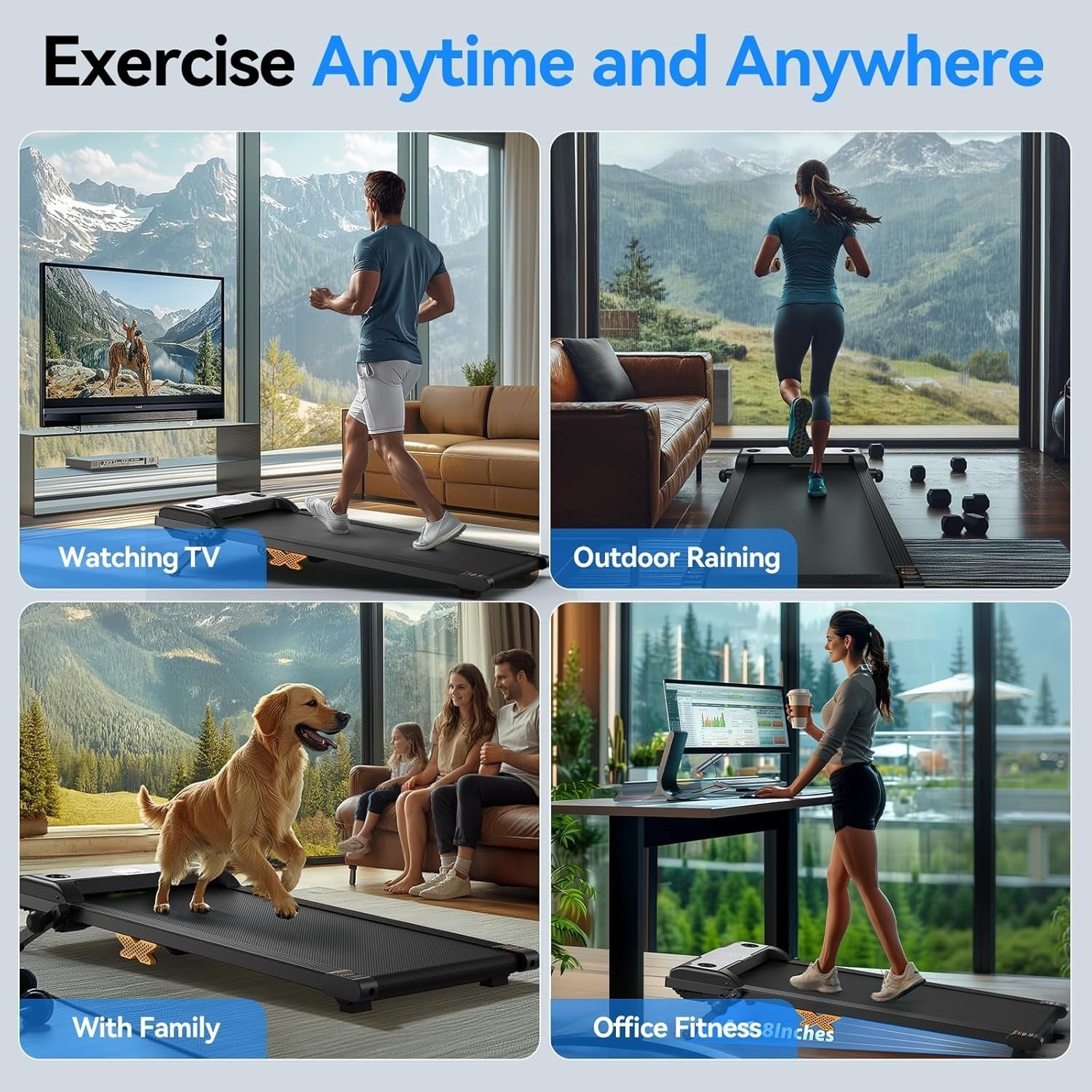 Walking Pad Treadmill With Incline Under Desk 6km/h Silent Home Office