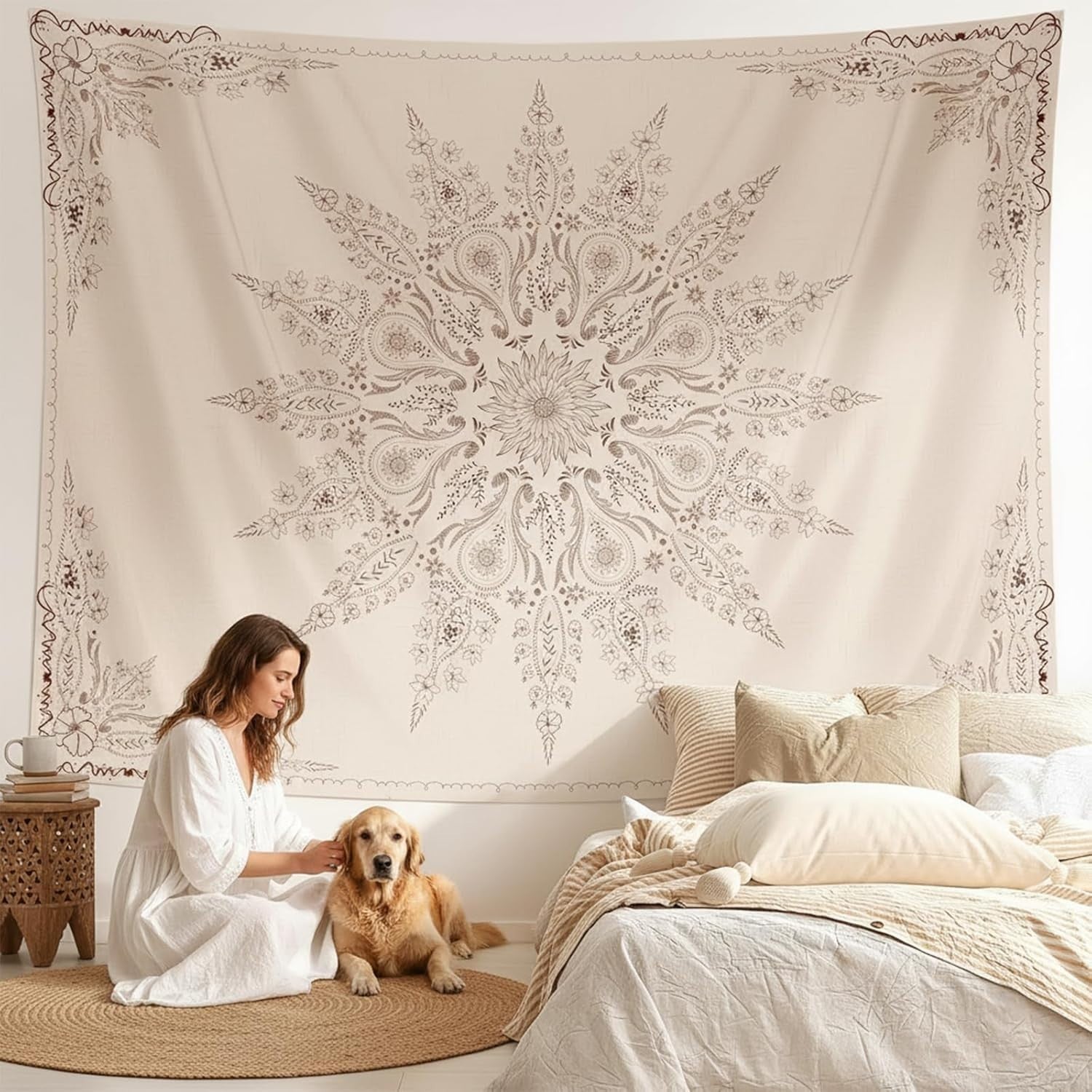 Boho Mandala Wall Tapestry 150x200cm Floral Medallion Decor