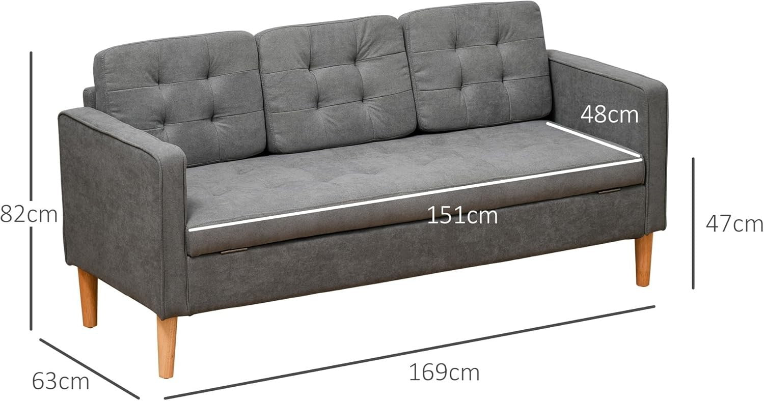 3 Seater Grey Sofa Bed Couch Modern Fabric Tufted with Storage Chest