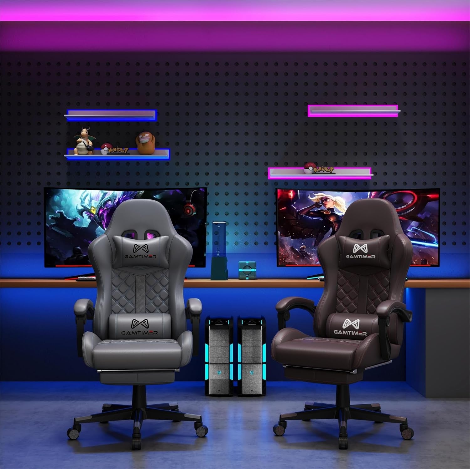Gaming Chair with Footrest Reclining PU Leather High Back Brown